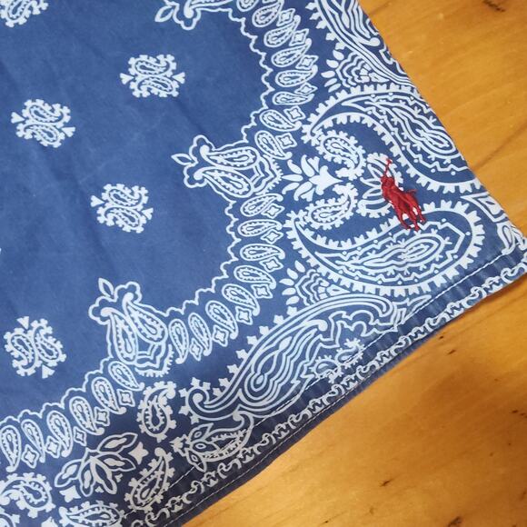 RALPH LAUREN Polo sz 36 Board Shorts Blue Bandana Print Drawstring Lined - Picture 3 of 7